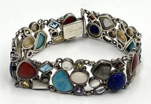925 Sterling Silver Bezel Gemstone Bracelet 8 in L x 1 in W - Italian-made