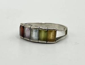 Rainbow Gemstone Ring - 925 Sterling Silver, Size 7