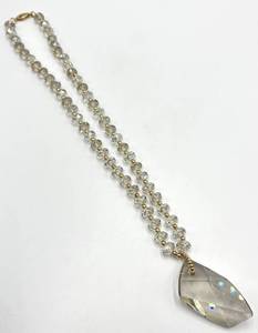 Crystal Bead Necklace - 11 in L - Large Teardrop Pendant