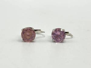 Sterling Silver Pink Stone Earrings 0.25 in Diameter