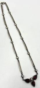 925 Sterling Silver Garnet & Seed Pearl Necklace, Teardrop Pendant, 8 inch Chain
