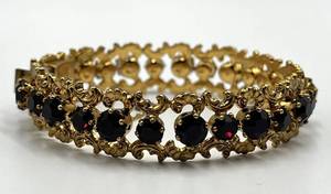 Garnet Gold Bangle Bracelet - 2.5 Dia x 0.5 W, Garnet Stones 0.15 Dia