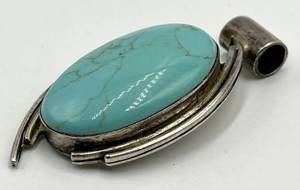 925 Sterling Silver Turquoise Pendant - 2.5 x 1.25 x 0.25 in