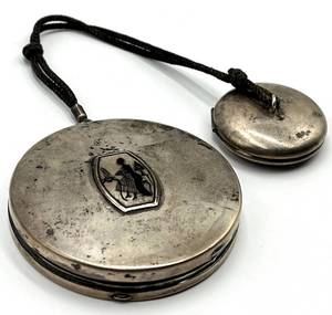 Antique Double-Sided Compact Mirror with Cord - 2.5in Mirror  1.5in Makeup Side - 6in Cord