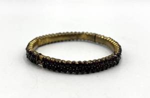 Garnet Bead Bracelet - 2.25 in Dia, 0.25 in W - Gold-Tone