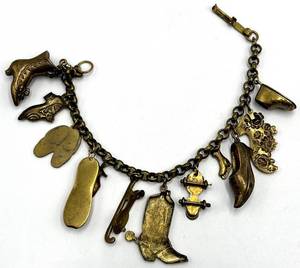 Vintage Shoe Charm Bracelet - 78-Inch Gold-Tone Length with Boots & Slippers Charms