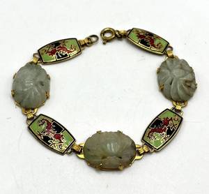 Chinoiserie Enamel Dragon Bracelet with Jade Drops - 7 in Length