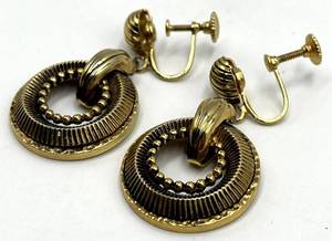 Gold-Tone Beaded Circular Hoop Earrings, 1 in Diameter, 1.5 in Length, Screw-Back