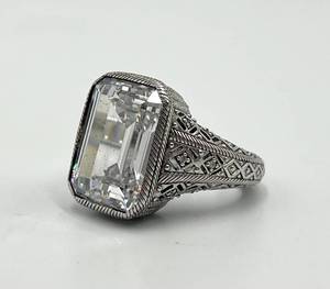 Judith Ripka 925 Sterling Silver Filigree Ring - Size 5 - Center Stone 0.75 x 0.65 in