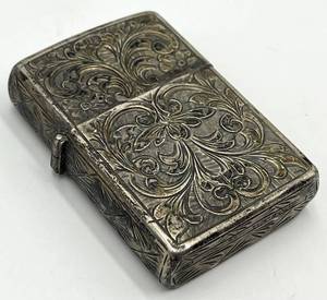 Lighter - Engraved Floral Scroll Pattern, Vintage 2.25 x 1.5 x 0.5 in