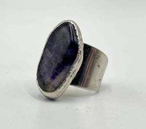 J. Hull Denmark Silver Amethyst Ring - Adjustable, 1.25 x 0.65 in