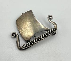 Sterling Denmark Ship Brooch Pin - 1 in x 1.5 in