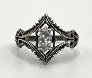 Diamond Ring 925 Sterling Silver - Size 6.5, 0.25 x 0.25 Center Stone