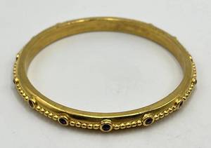 Gold-Tone Bangle Bracelet with Purple Stones, 3 Inch Diameter, 0.15 Inch Wide
