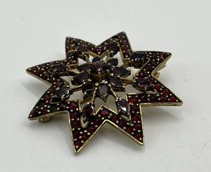 Garnet Starburst Brooch Pin - 1.5 in Dia Gold-Tone