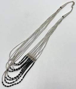 Sterling Silver Multi-Strand Bead Necklace - 11 in L, 3 in W, Ends 1.75 in