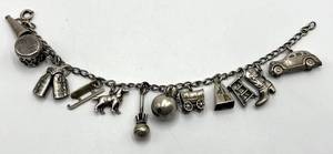 Sterling Silver Charm Bracelet - 7 in - Car & Train Charms