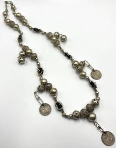 Silver-Tone Bead Coin Pendant Necklace - 15in L, 0.5in Balls, 0.75in Coins