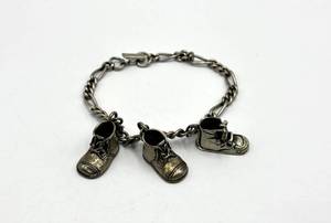 Sterling Silver Baby Bootie Charm Bracelet - 7.5 in - Engraved Names James & Susan