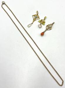 Gold Pendant Trio - 3 FloralLeaf Charms on 8.5in Chain, 14K (Lot of 3)