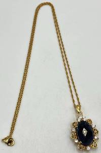 Avon Victorian Pendant Necklace - Black Oval Center with Crystal Accents, 10 in Chain