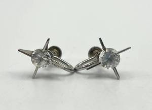 Sterling Silver Screw-Back Earrings - Clear Crystal Stones 0.75 x 0.5 in