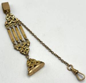 Watch Fob Chain Pendant - Ornate Filigree with 4 Vertical Bars, Gold Tone, 4.25 x 0.75 in