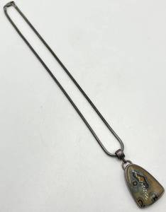 J. Levernier Sterling Agate Pendant on 8 inch Chain - 2 in long by 1 in wide by 0.25 in thick Cabochon