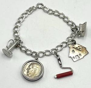 Vintage Charm Bracelet with Emergency Tag & Coin Charms - 7 in