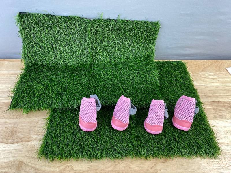 2 Loobani Artificial Dog Grass Pads & Pink Size 4 Dog Shoes - Brand New
