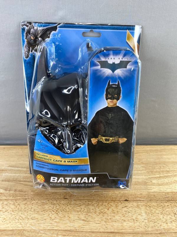 Batman The Dark Knight Trilogy Jumpsuit Costume Size Youth 8-10 Cape & Mask - Brand New