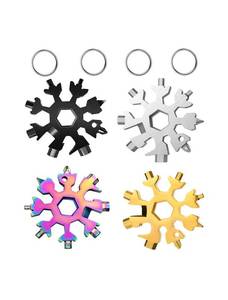 4 18-in-1 Snowflake Multi Tool Stainless Steel Keychains - New