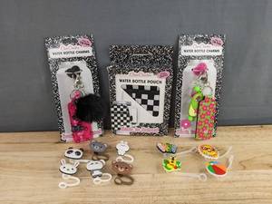 Char Charms Water Bottle Pouch, Bottle Charms, 6 Animal Straw Covers, 4 Hawaiian Straw Covers - Brand New