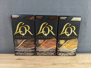 30 Lor Espresso Vanilla, Chocolate, and Caramel Flavored Coffee Capsules - Brand New