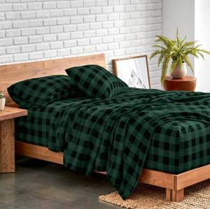 Bare Home Luxury Cotton Flannel Queen Sheet Set, Forest Green Black - $73 Retail - Brand New