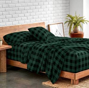 Bare Home Split King Flannel Sheet Set 5-piece, Forest Green & Black - $99 Retail - Brand New