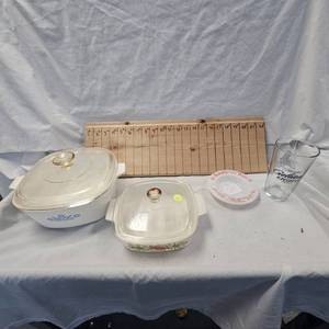 Lot of 2 Corningware Casserole Dishes, Michelob Light Glass and Schells Ashtray