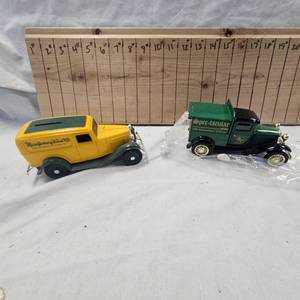 Lot of 2 Delivery Truck Coin Banks with advertising
