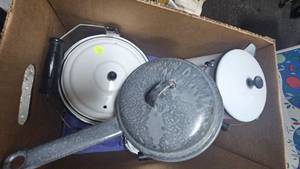 Lot of Enamel Cooking Pot, Saucepan and Cofee Pot