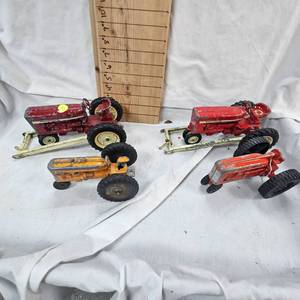 Lot of 4 Tractors, Hubley Jr, 2 International, and Allis