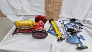 Louis Marx Vintage Tin Tractor with Plow