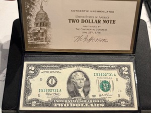 2003 Green Seal $2 Dollar Federal Reserve Note Uncirculated