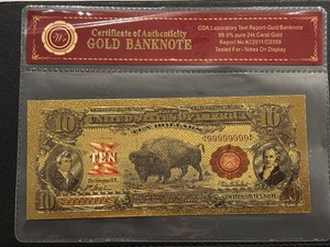 24K Gold Foil $10 Buffalo Note