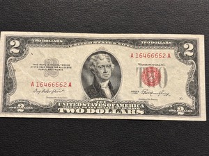 1953 Red Seal $2 Dollar Note Uncirculated Quadruple Number