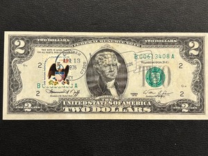 1976 Green Seal $2 Dollar Note Uncirculated Postmarked