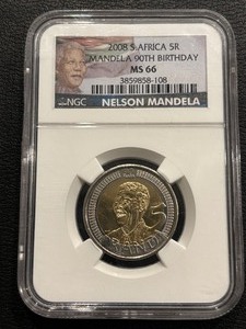 2008 South Africa 5 Rand Mandela 90th Birthday NGC MS66
