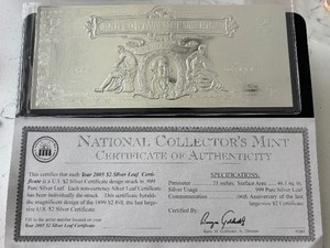 2005 $2 Dollar Silver Leaf Certificate