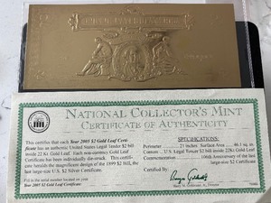 2005 $2 Dollar Gold Leaf Certificate