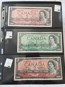 1954 Canada $1 and $2 Dollar Bills
