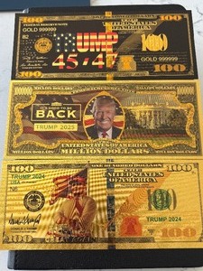 24K Gold Foil $100 and $1,000,000 Dollar Notes Trump